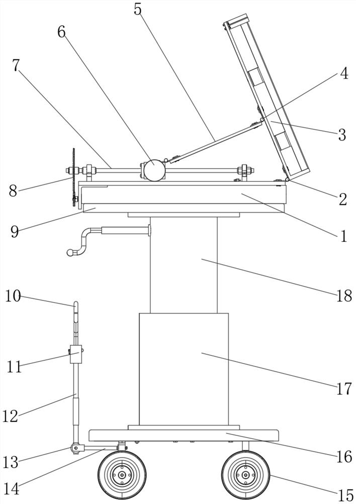 Training device with view angle adjusting mechanism for science and technology services