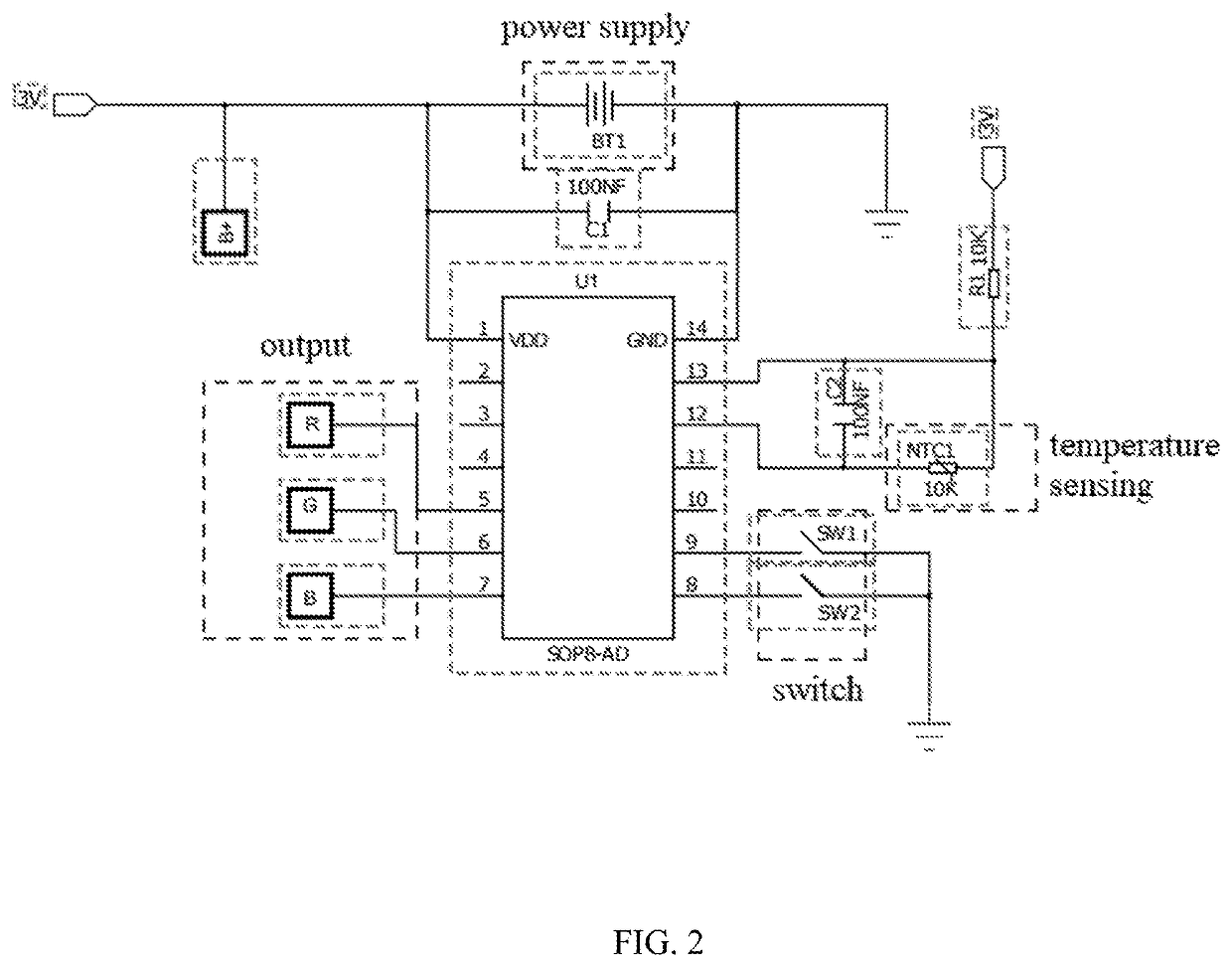 Intelligent temperature warning device applied to wearable products