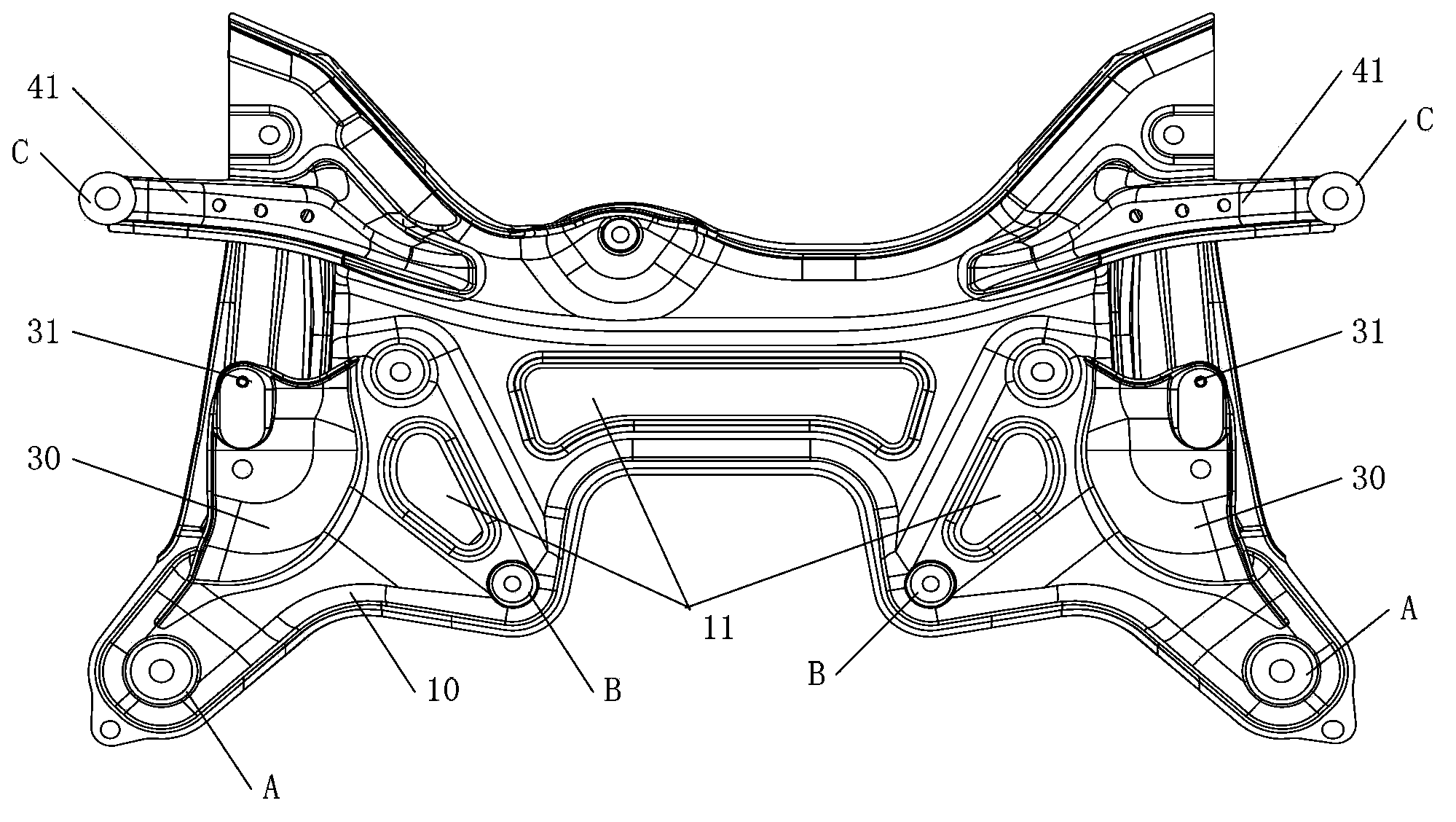 Automobile front auxiliary frame and corresponding automobile