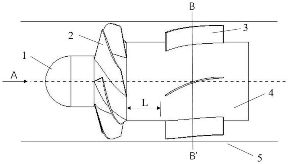 A plate-shaped rear guide vane of a diagonal flow fan and its design method