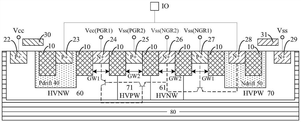 Protection ring for improving negative current latch-up prevention capability of high-voltage integrated circuit and implementation method thereof