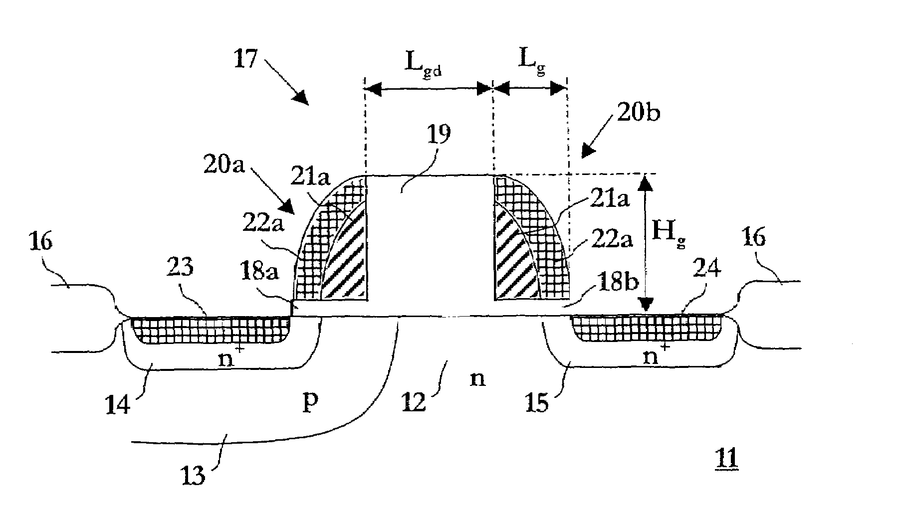 LDMOS transistor device employing spacer structure gates