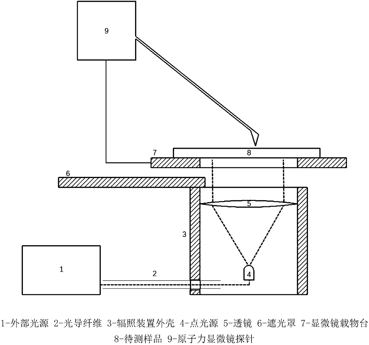 Multiband sample irradiation device based on atomic force microscope