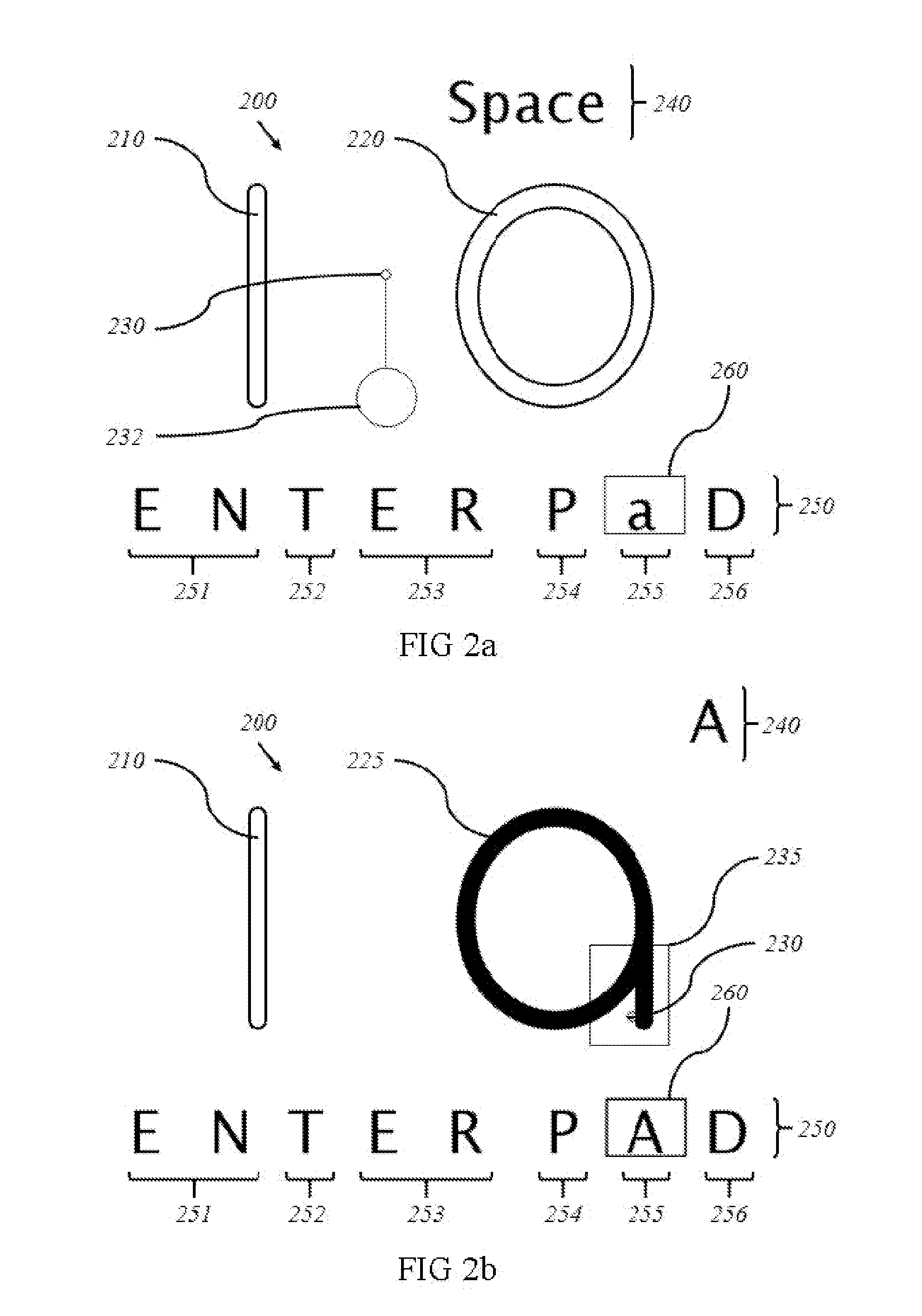 Method and system of data entry on a virtual interface