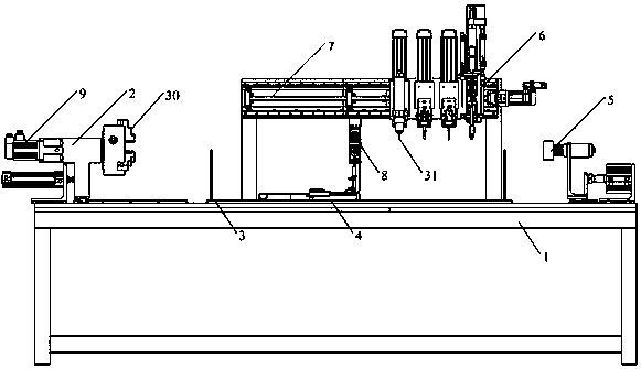 Automatic drilling, glue applying and screwing device