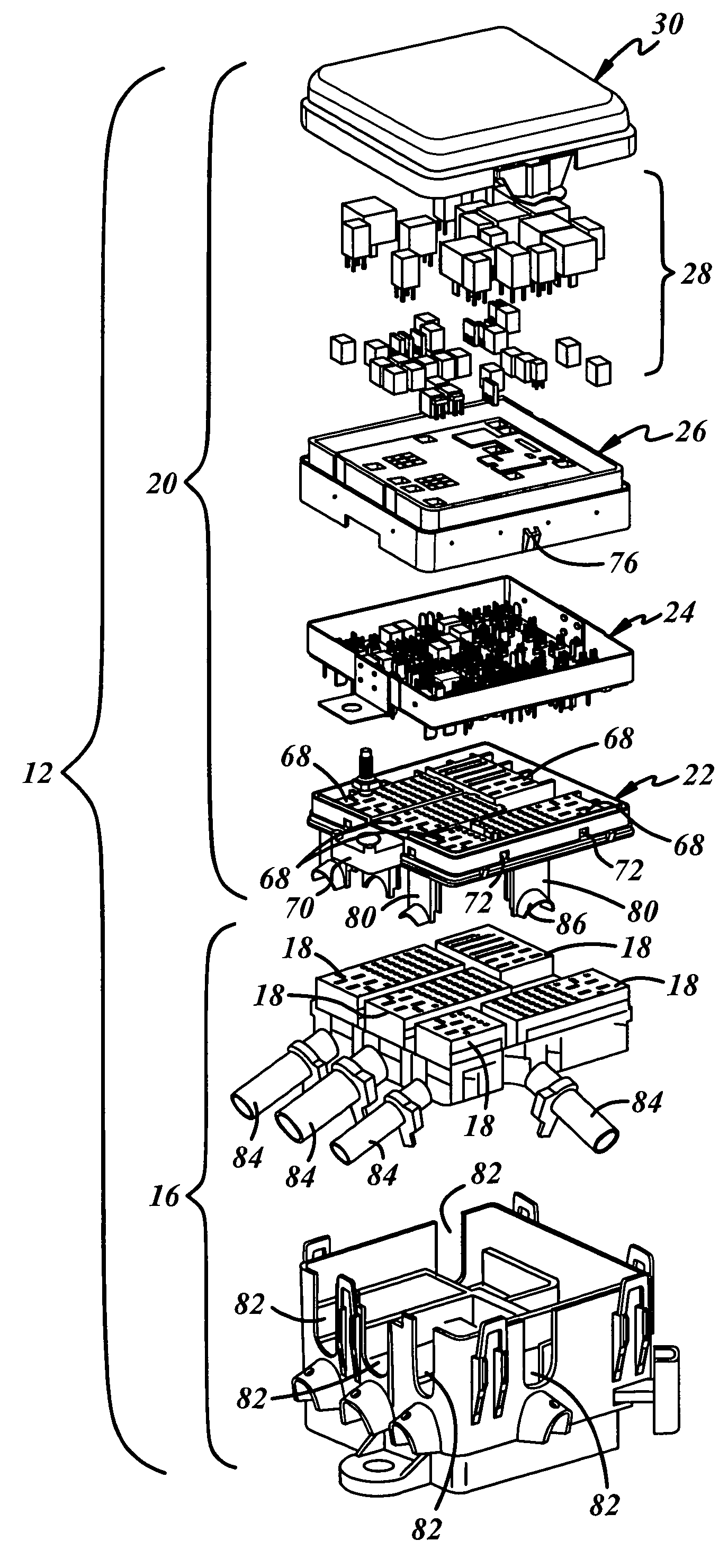 Electrical center with vertical power bus bar