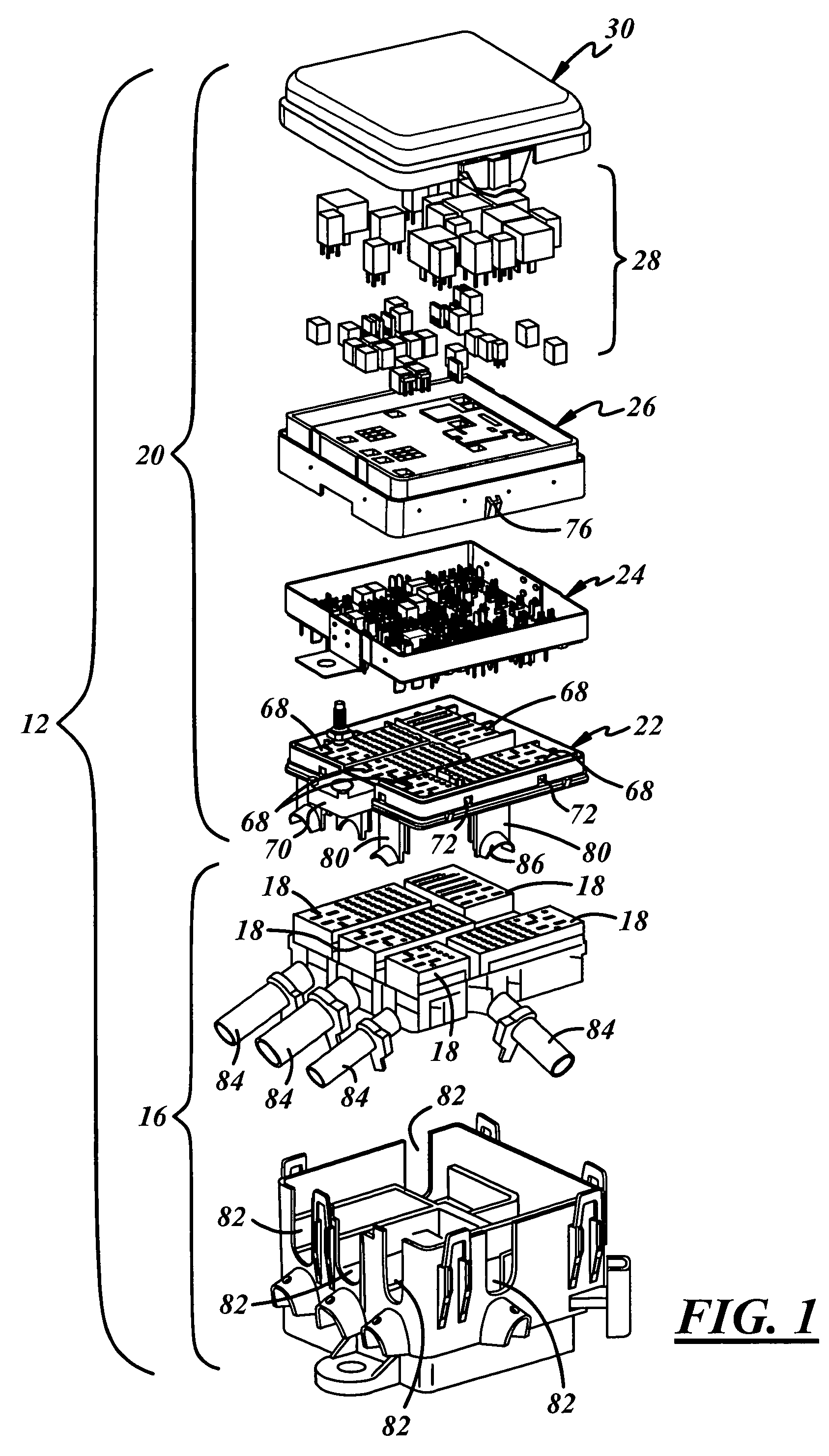 Electrical center with vertical power bus bar