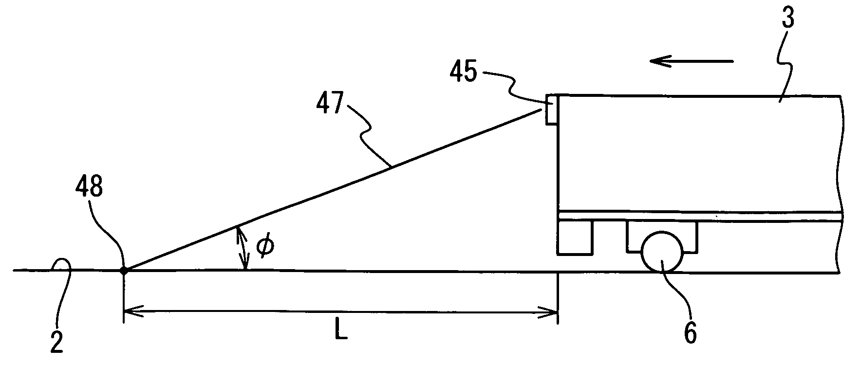 Method and device for steering vehicle having no contact with track