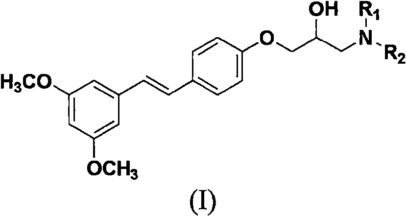 Pterostilbene amine compound containing isopropanol aromatic ether structure as well as preparation method and application of pterostilbene amine compound