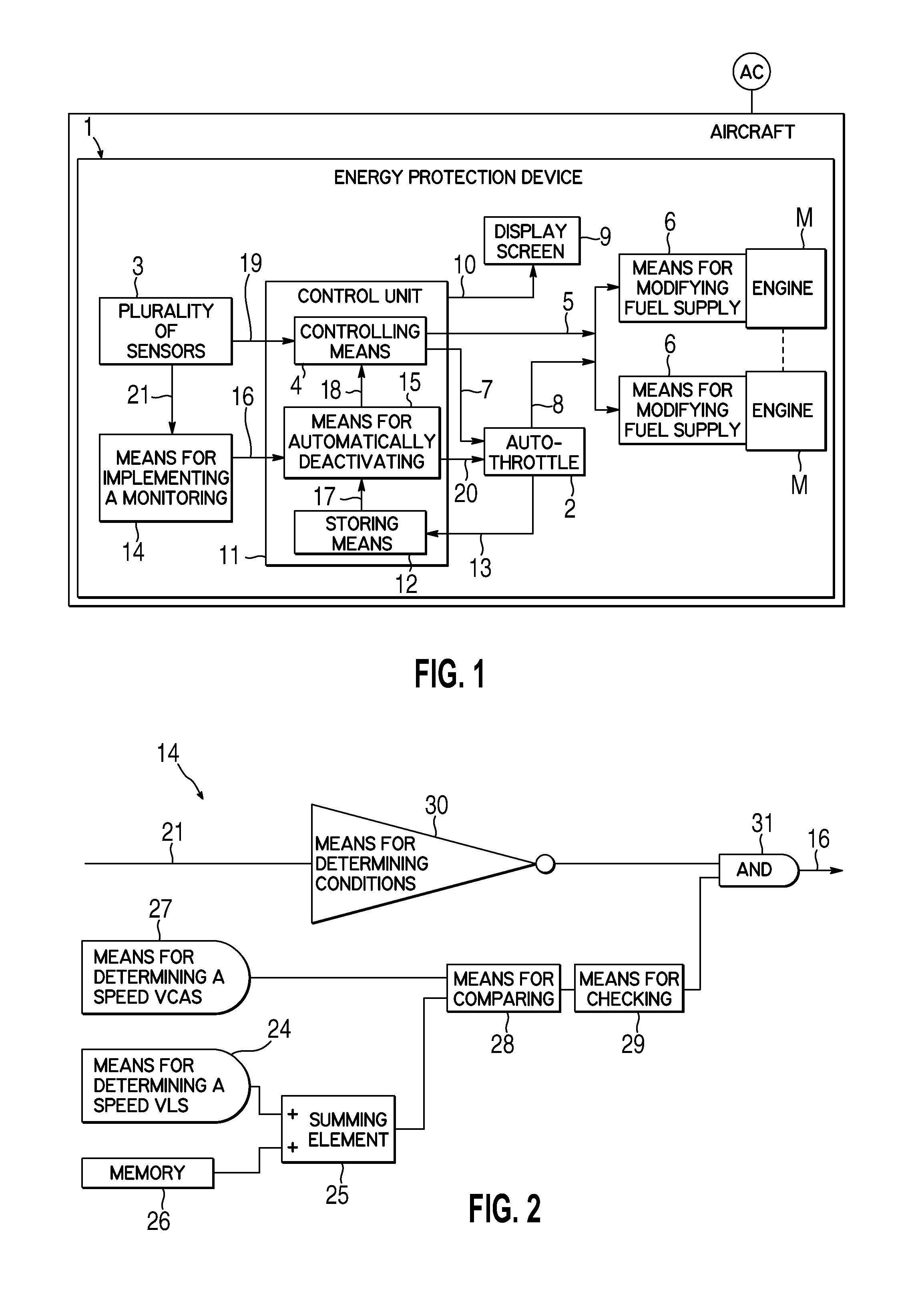 Energy protection device for an aircraft