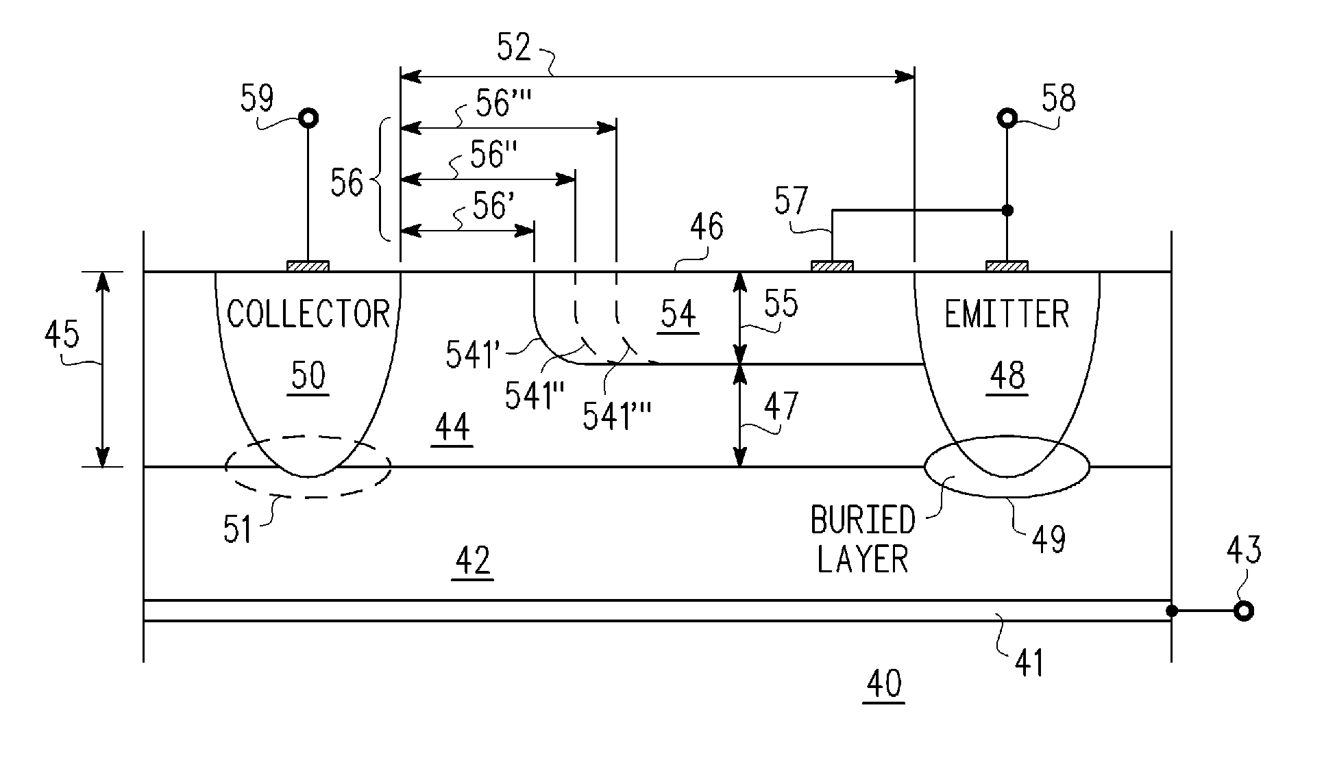 Buried asymmetric junction ESD protection device