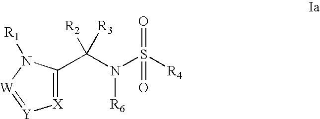Heterocyclic sulfonamide inhibtors of beta amyloid production containing an azole