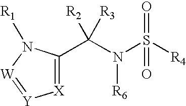 Heterocyclic sulfonamide inhibtors of beta amyloid production containing an azole