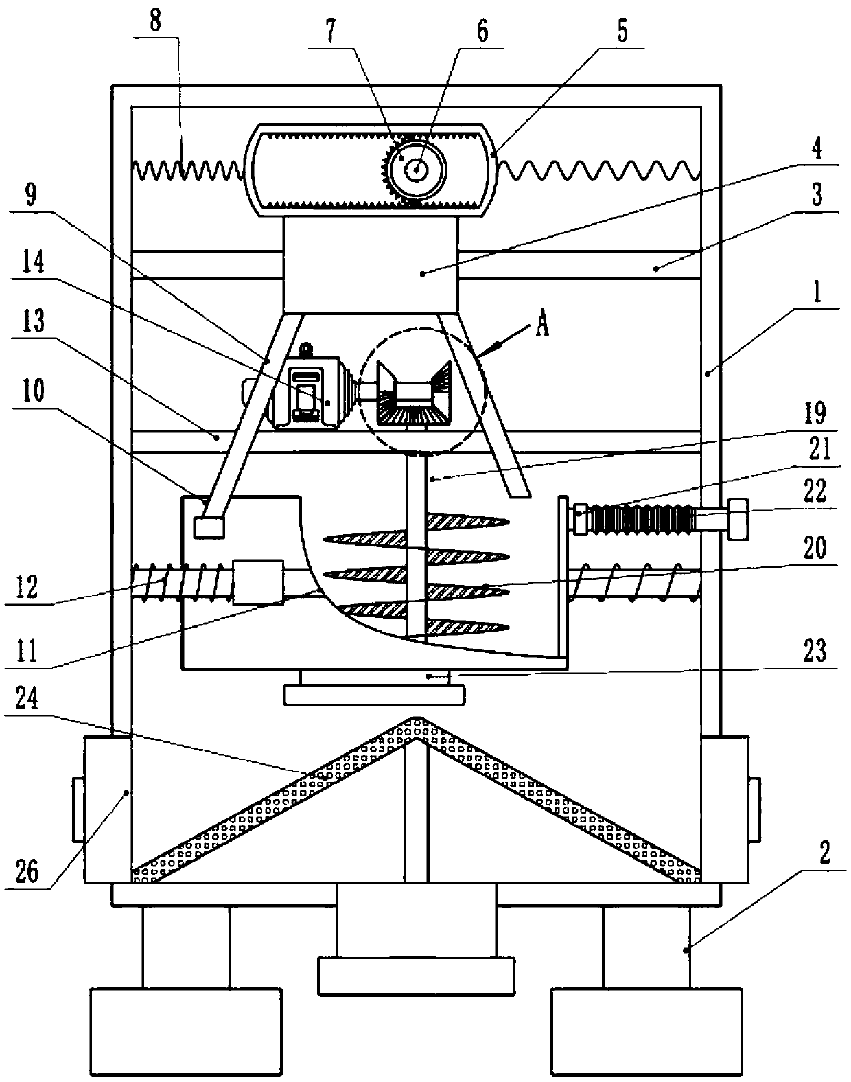 Rack-and-pinion cooperated aeration treatment device for medical sewage