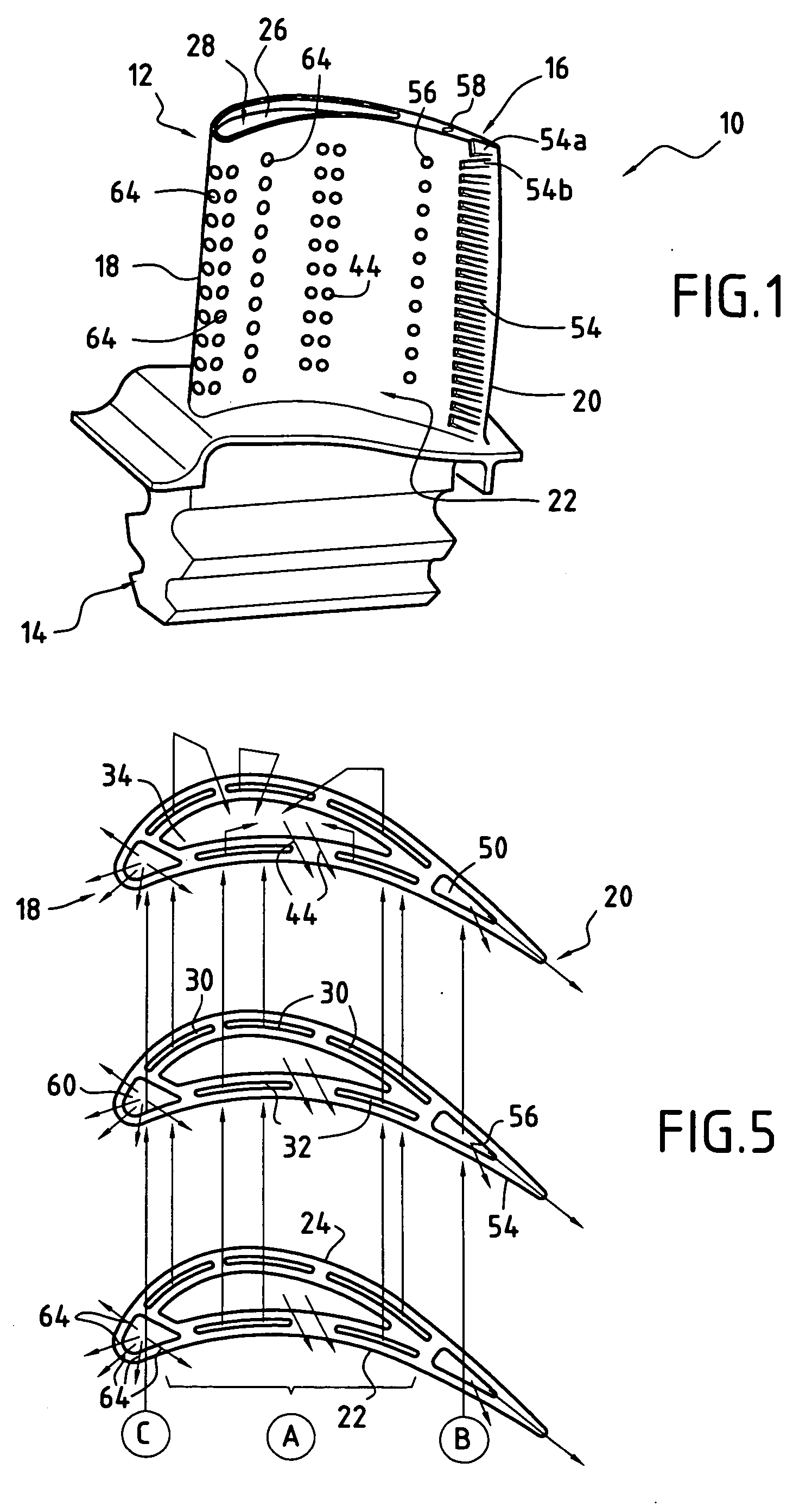 Cooling circuits for a gas turbine blade