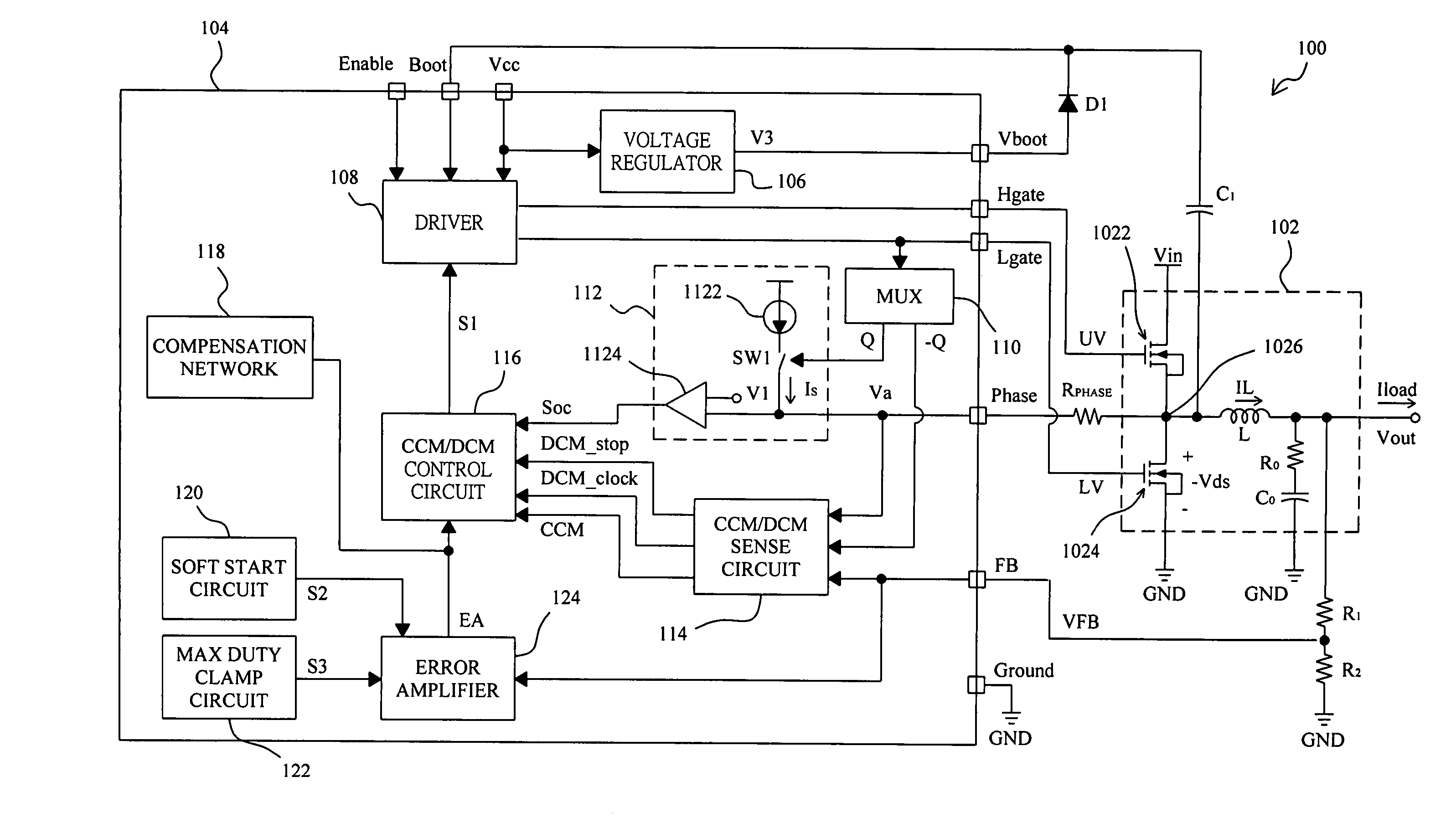 Controller in a voltage mode buck converter for implementing a mode-switch function and an over-current protection by a multifunction pin and method thereof