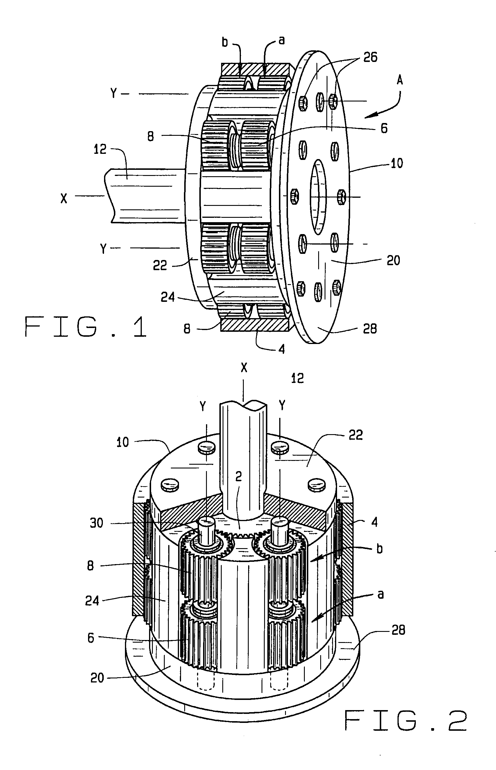 Epicyclic gear system having two arrays of pinions mounted on flexpins with compensation for carrier distortion