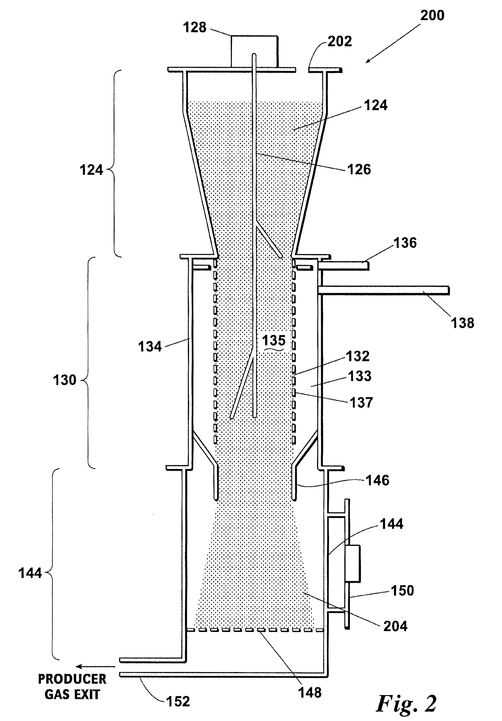Downdraft gasifier with internal cyclonic combustion chamber