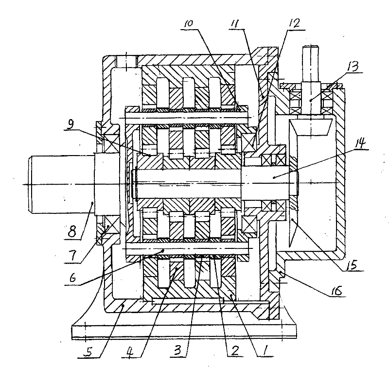Reducer with bevel gear and hypocycloid in large transmission ratio for ore grinding machine