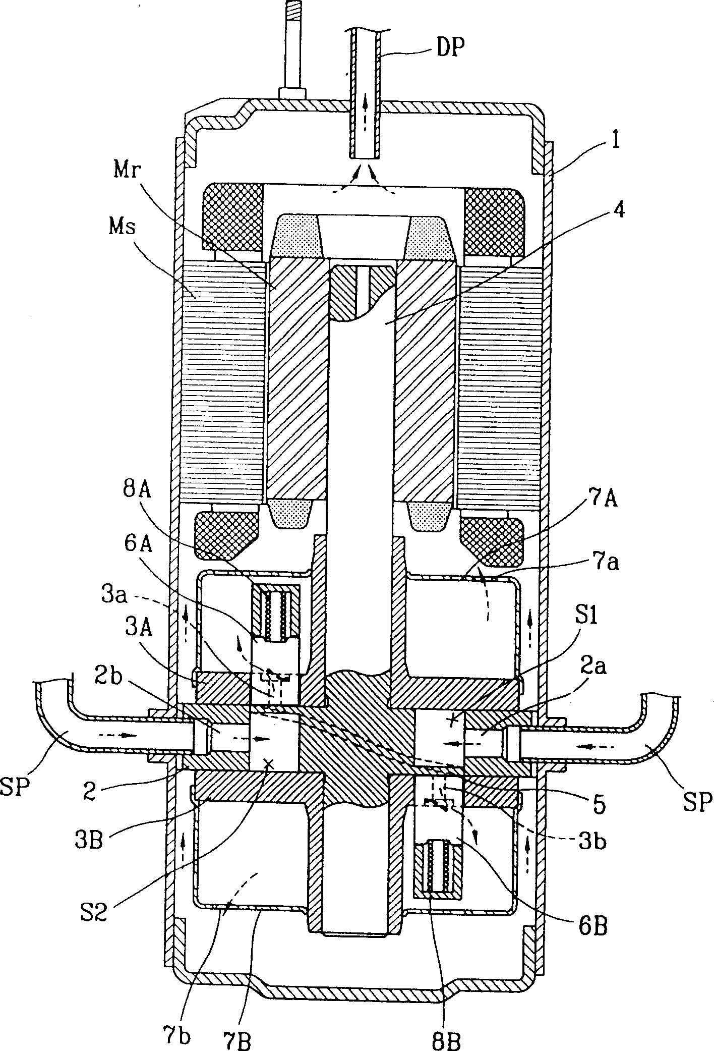 Partition plate structure for closed compressor