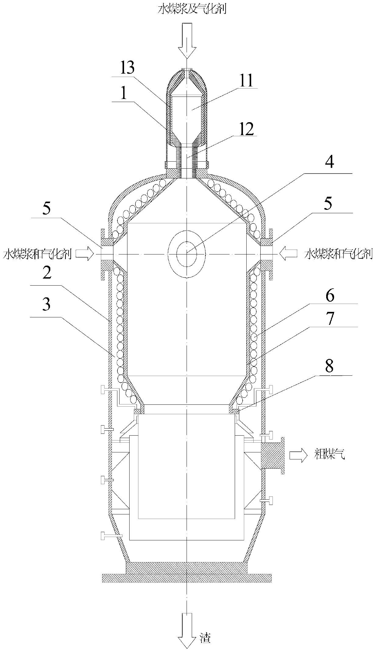 Water wall coal water slurry gasifier provided with ignition furnace head and gasification technologies thereof