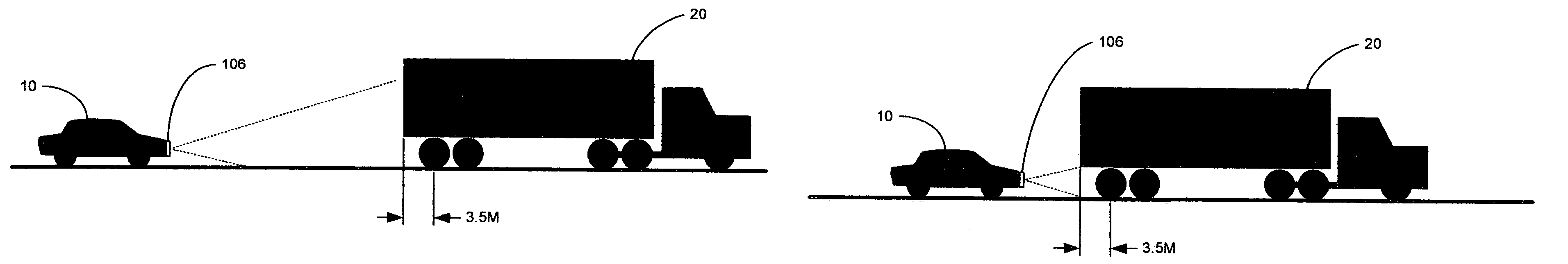 Technique for detecting truck trailer for stop and go adaptive cruise control