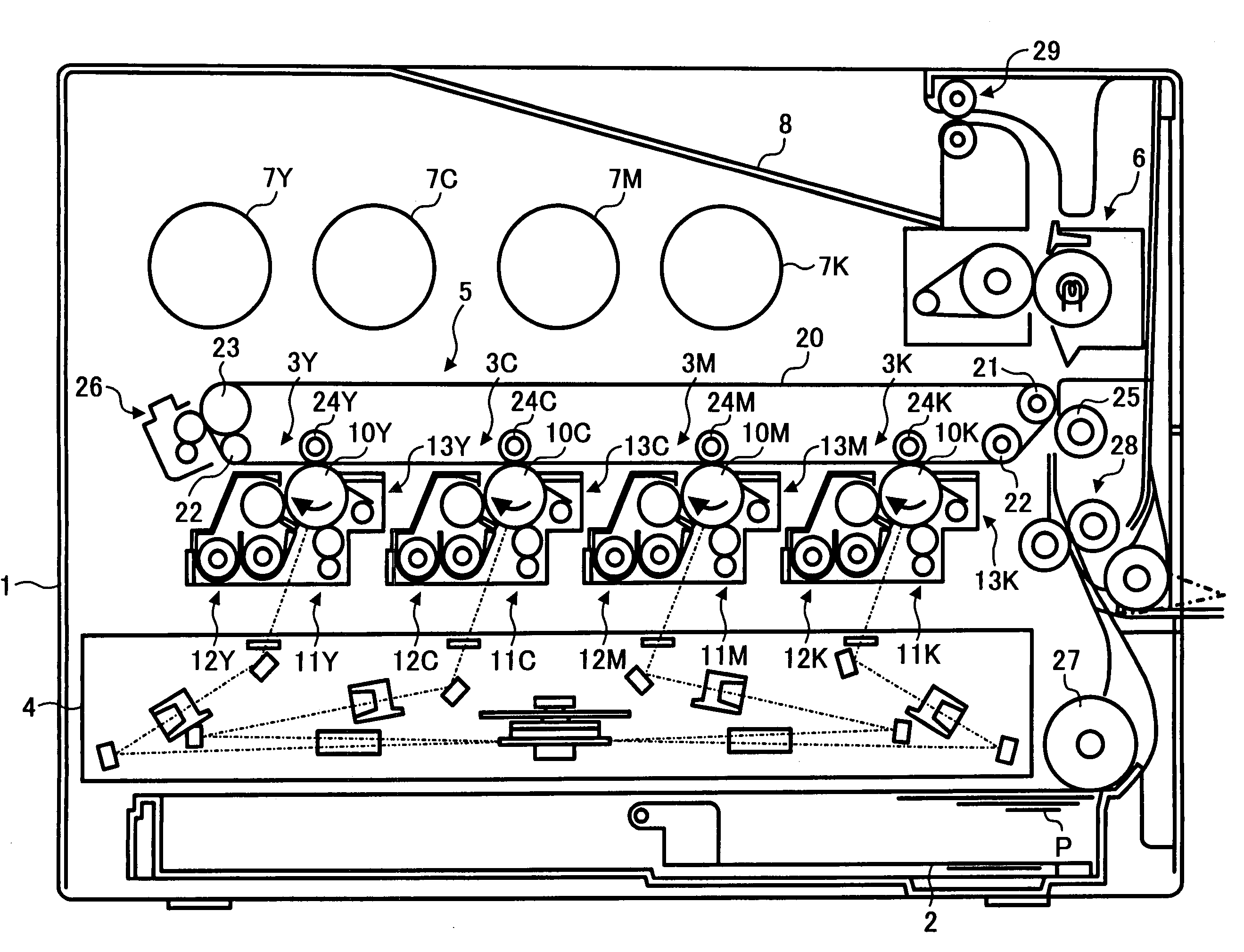 Image forming apparatus including a magnetic brush developing system using a two-component developer comprising toner and carrier