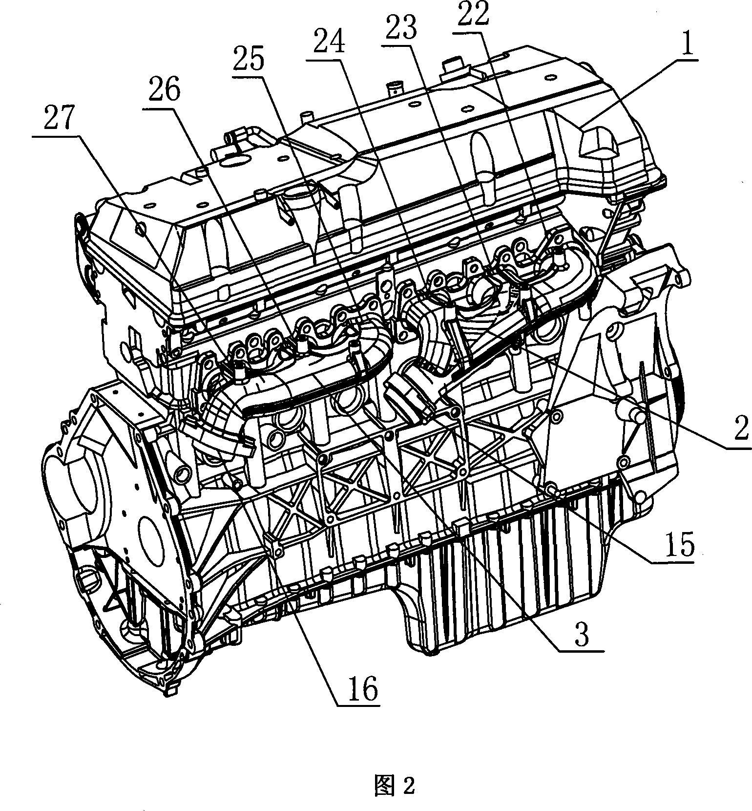 Straight six-cylinder car engine exhausting pipe system