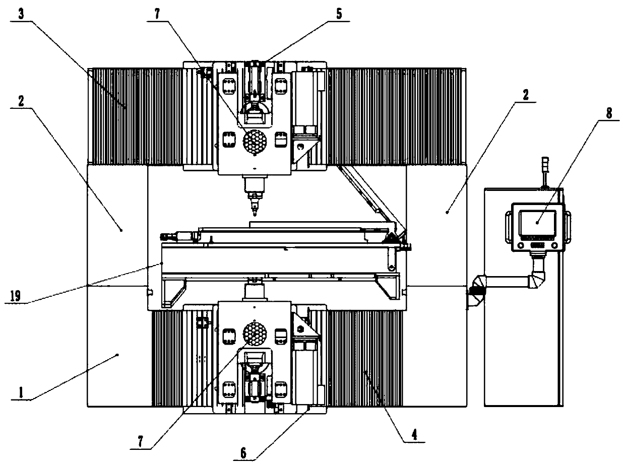Double-head and double-sided friction stir welding equipment with high efficiency, and welding method thereof