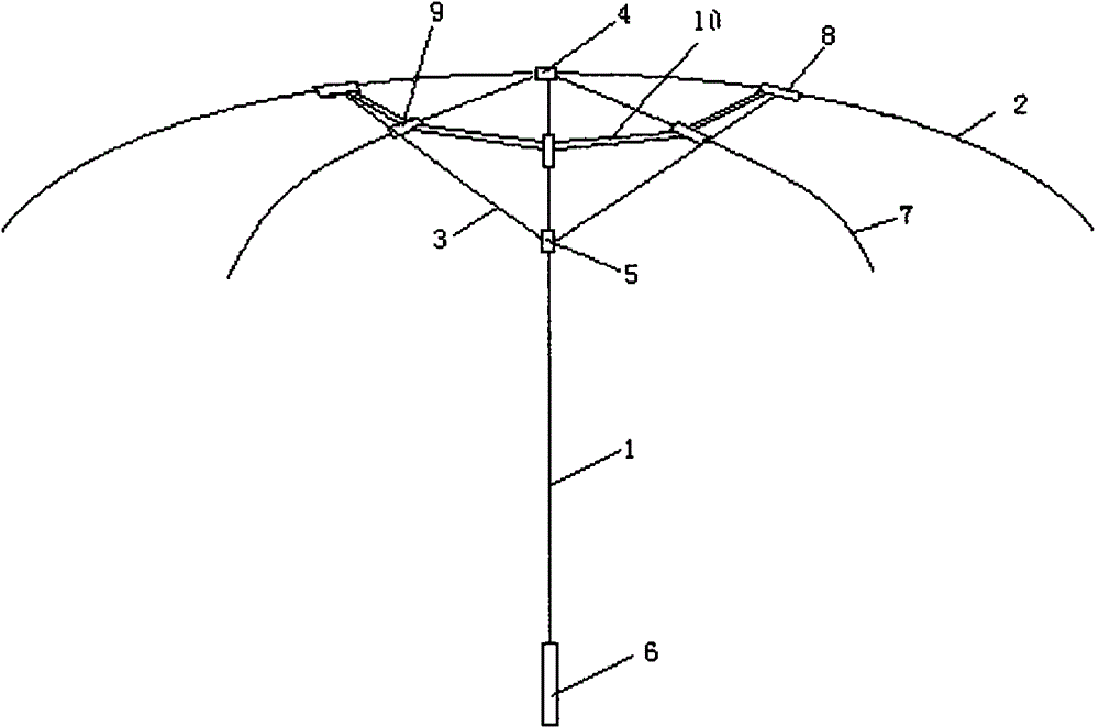 Umbrella bracket with main bones connected in series