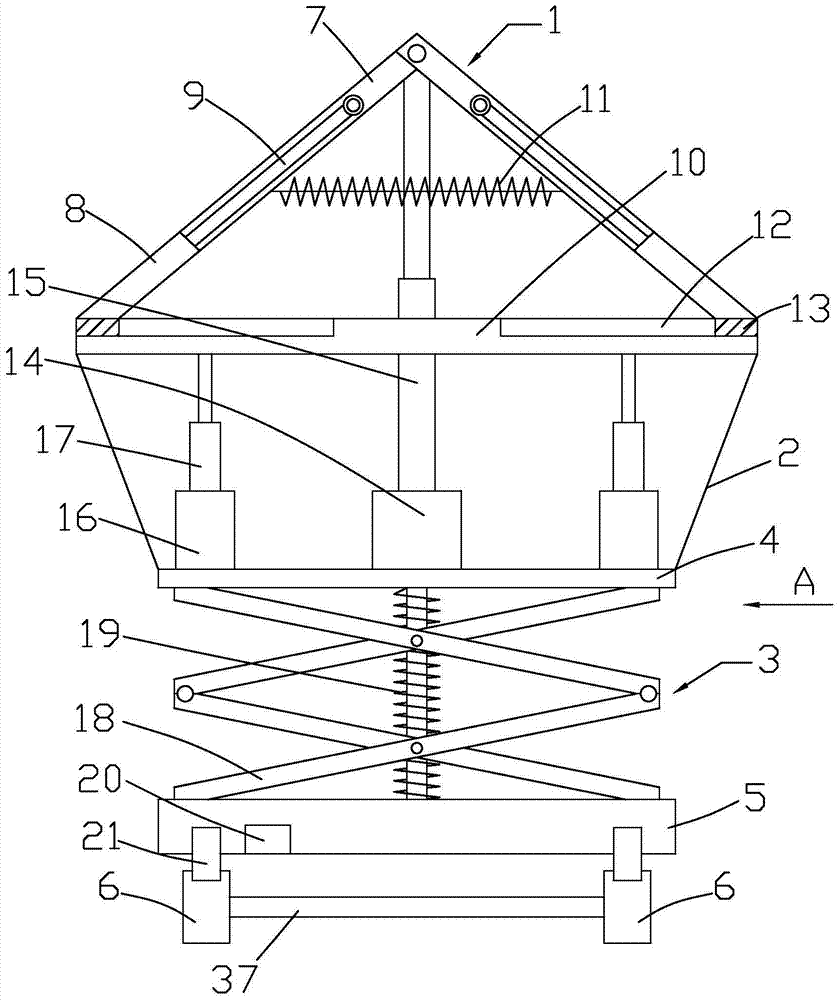 A jacking device and construction method for repairing the roof of a large-span ancient building