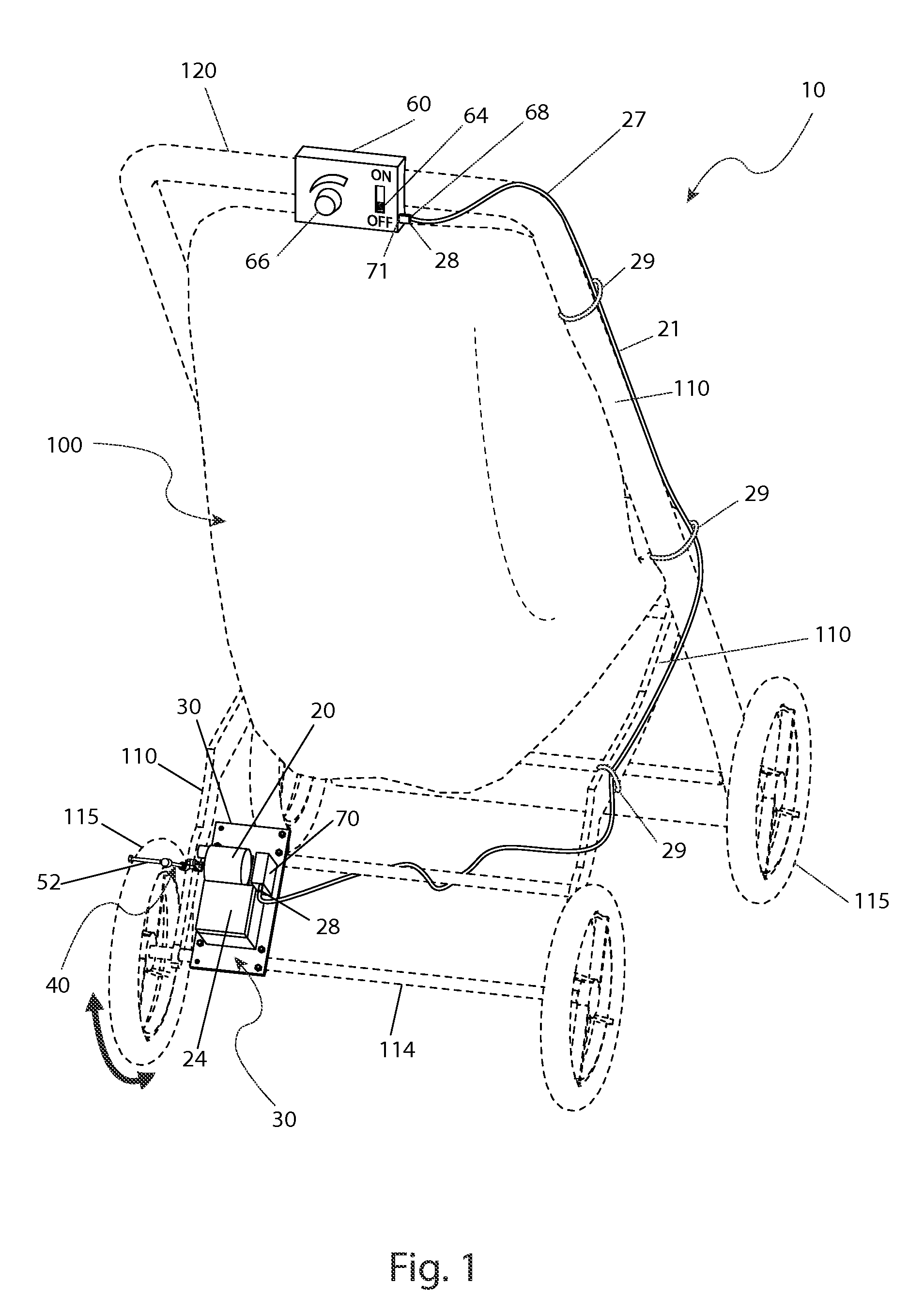 Reciprocating motion apparatus for a stroller