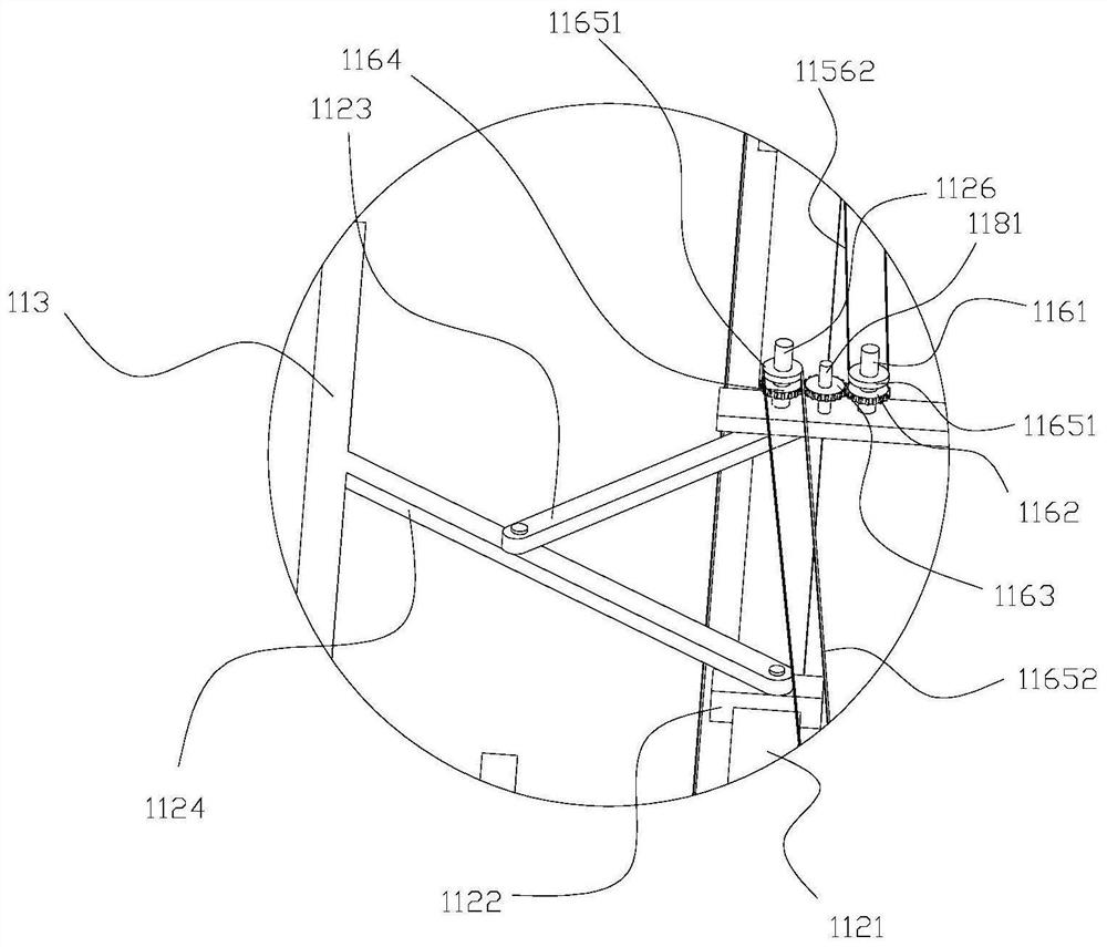 Multi-directional material distributing and conveying production line and production device and method of pork stuffing dumplings