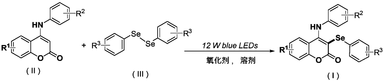 Synthetic method of visible accelerant C-3-site aryl-seleno substituent coumarin
