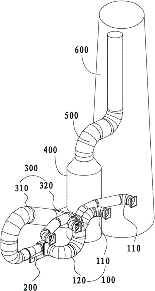 Equipment arrangement structure provided with single-row induced draft fan behind dust catcher and flue gas system