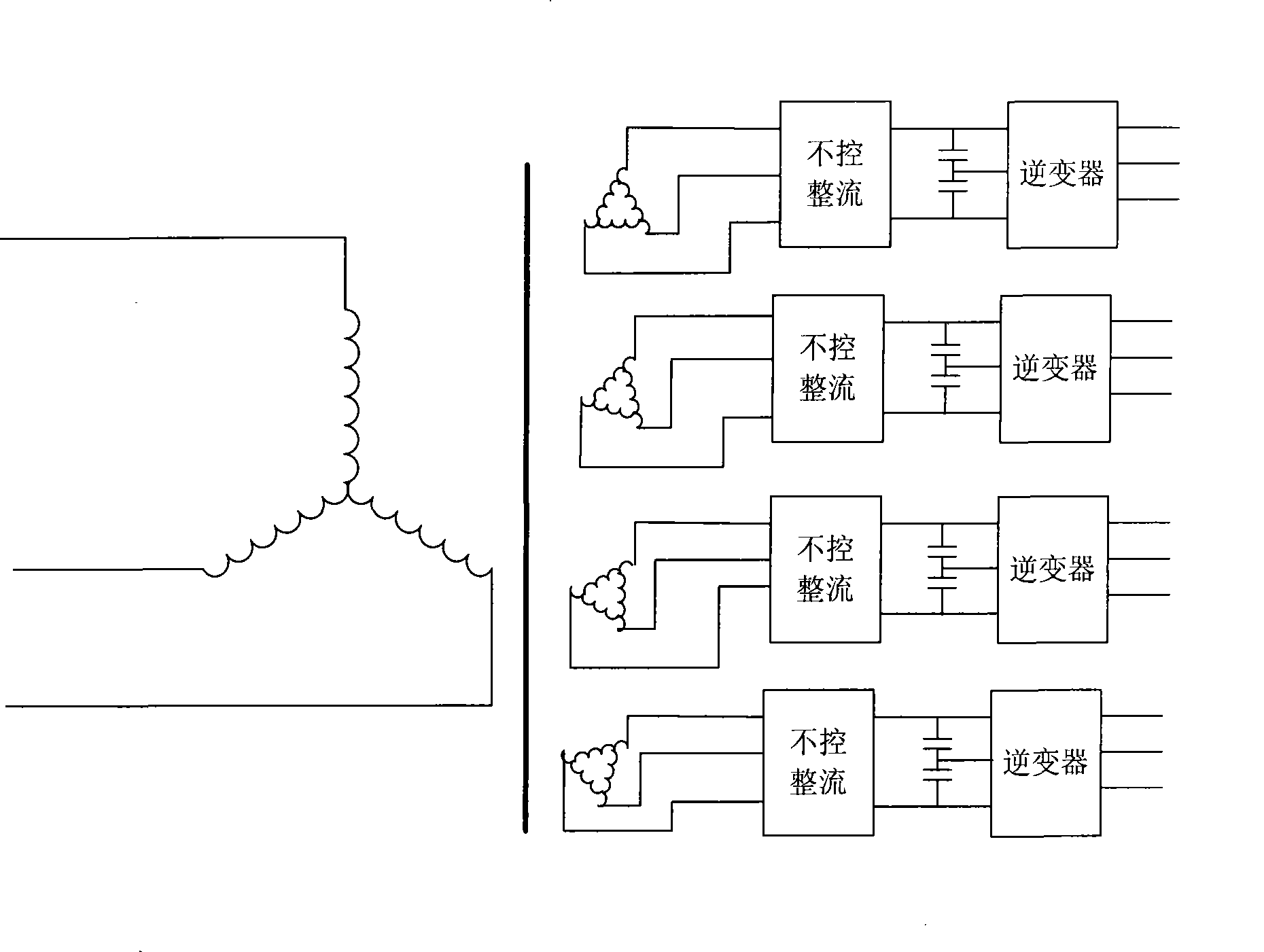Large capacity cascade multi-phase multi-level power converter without transformer