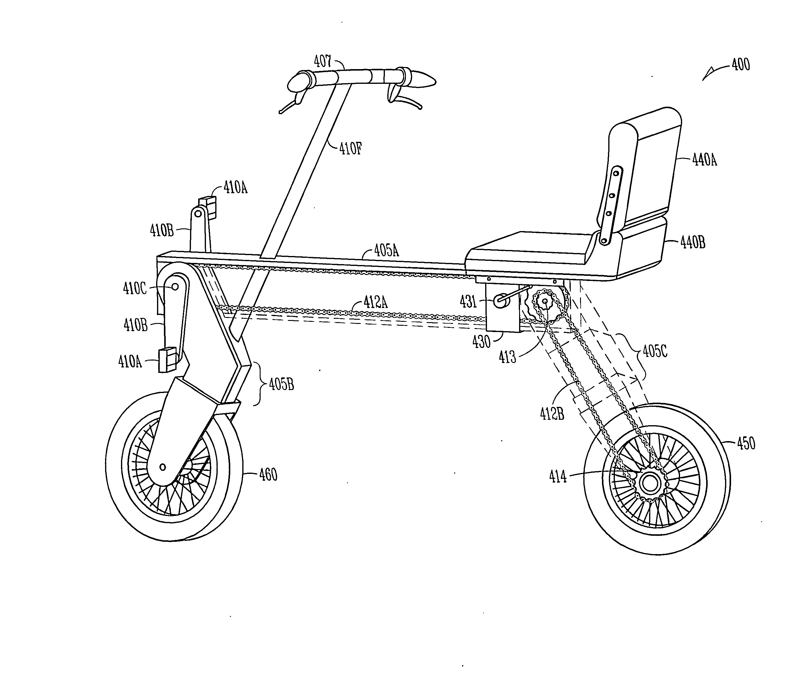 Compact, carry-on bicycles having a shared drive-and-steering space