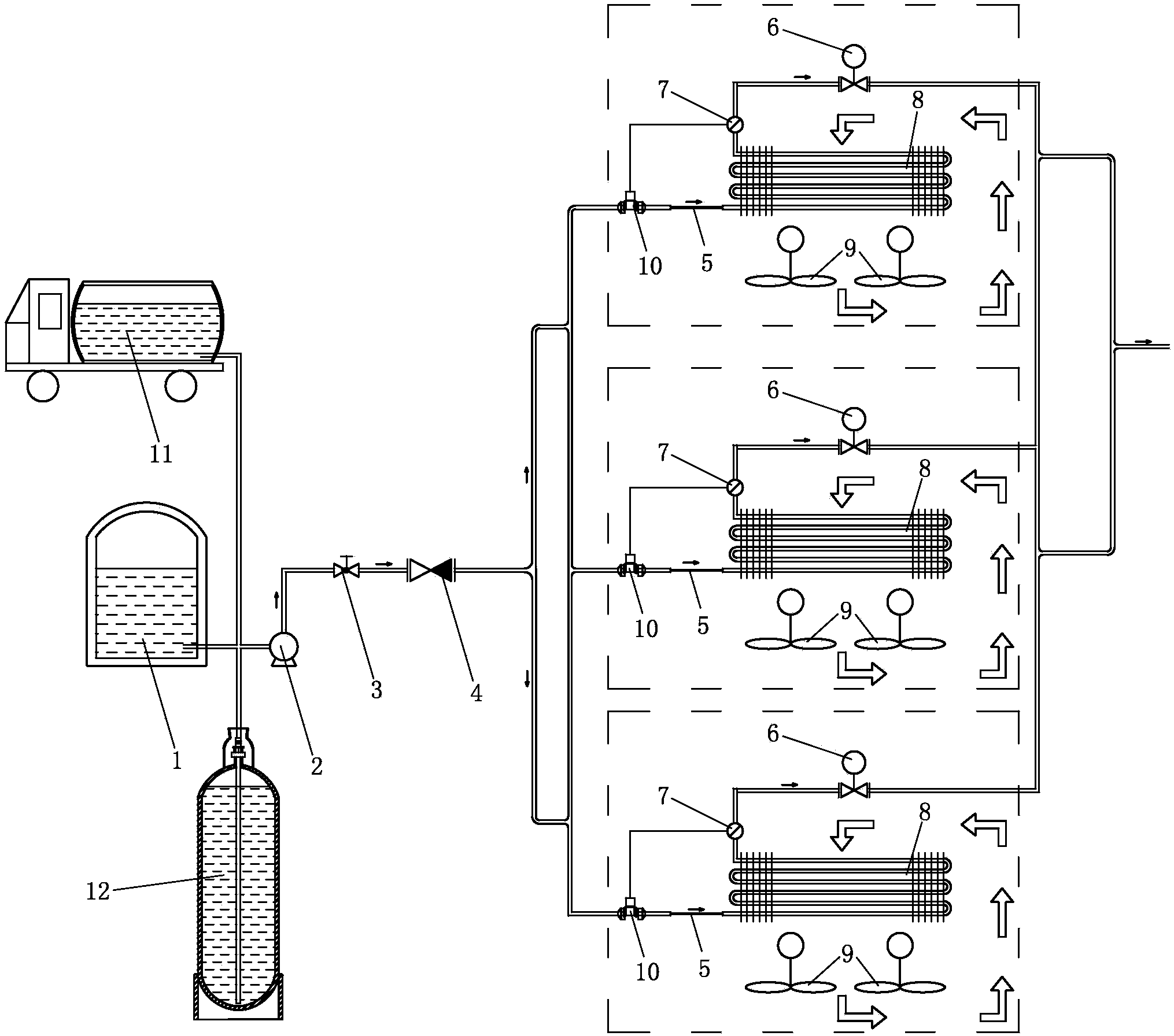 Liquefied natural gas gasification cooling capacity utilizing method