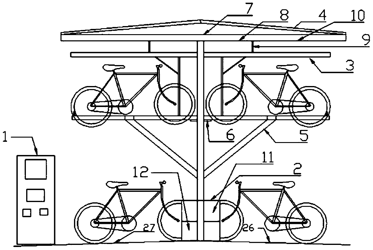 An energy-saving double-layer intelligent bicycle parking rack