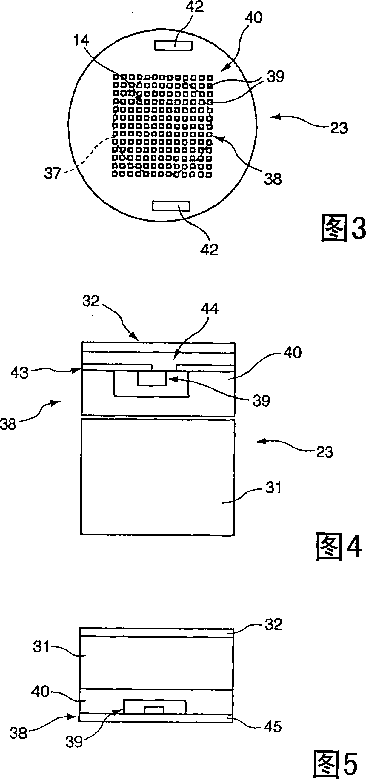 Optical element and method for recording beam parameters, comprising a temperature sensor provided in the form of a pixel matrix