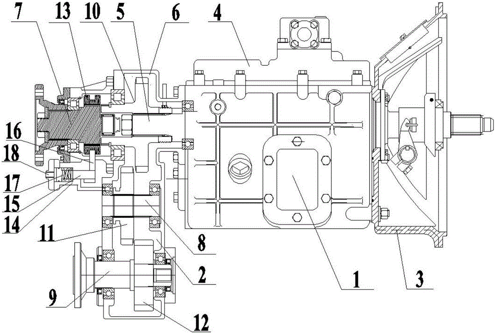 Multi-functional postpositional transfer case with double parallel heads and double parallel output shafts