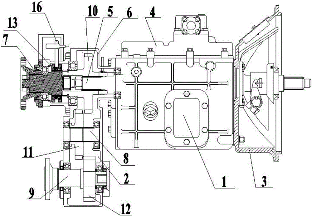 Multi-functional postpositional transfer case with double parallel heads and double parallel output shafts