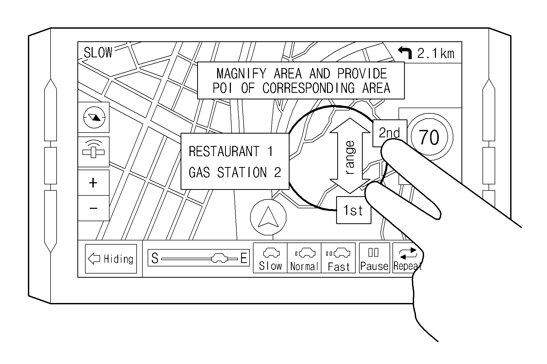 Method and apparatus for controlling detailed information display for selected area using dynamic touch interaction