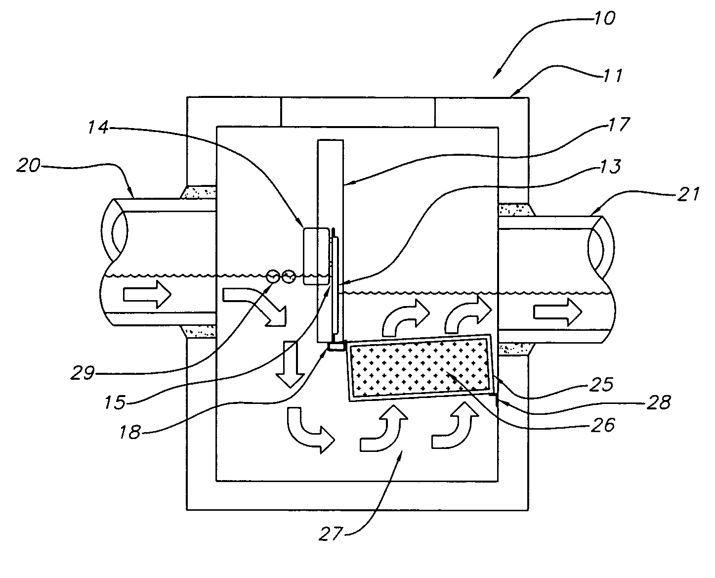 Floating skimmer apparatus with up-flow filter