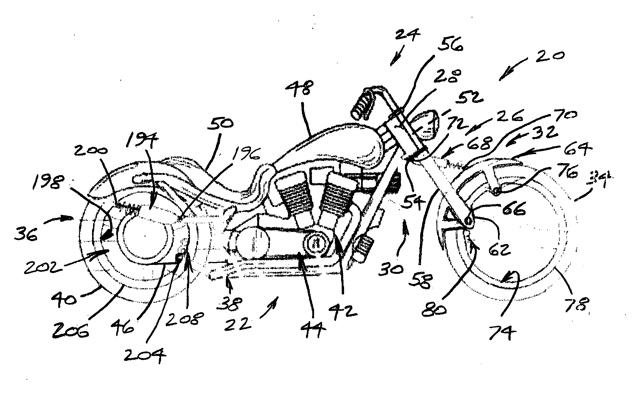 Motorcycle with suspension system that utilizes hubless wheels