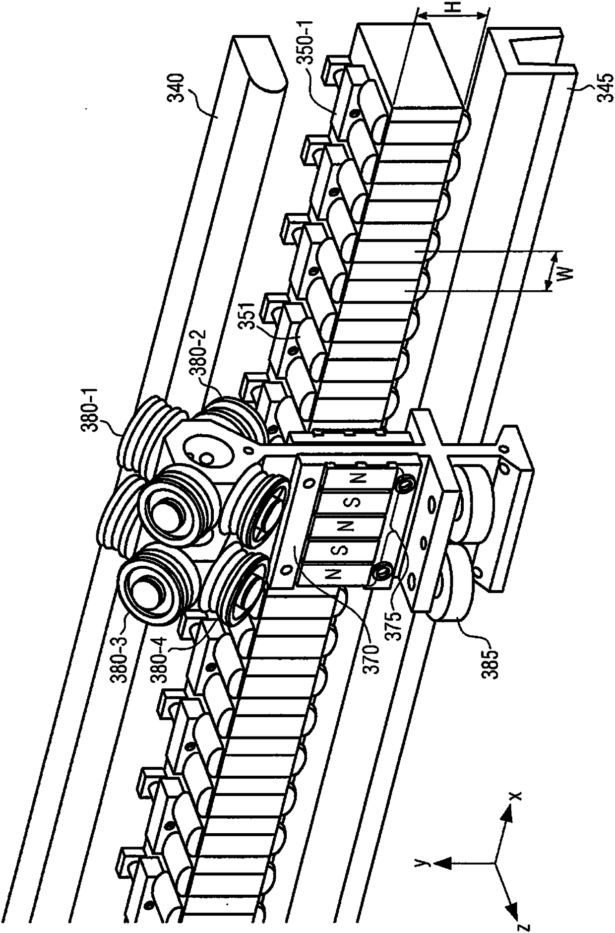 Linear transport system with minimal transport spacing