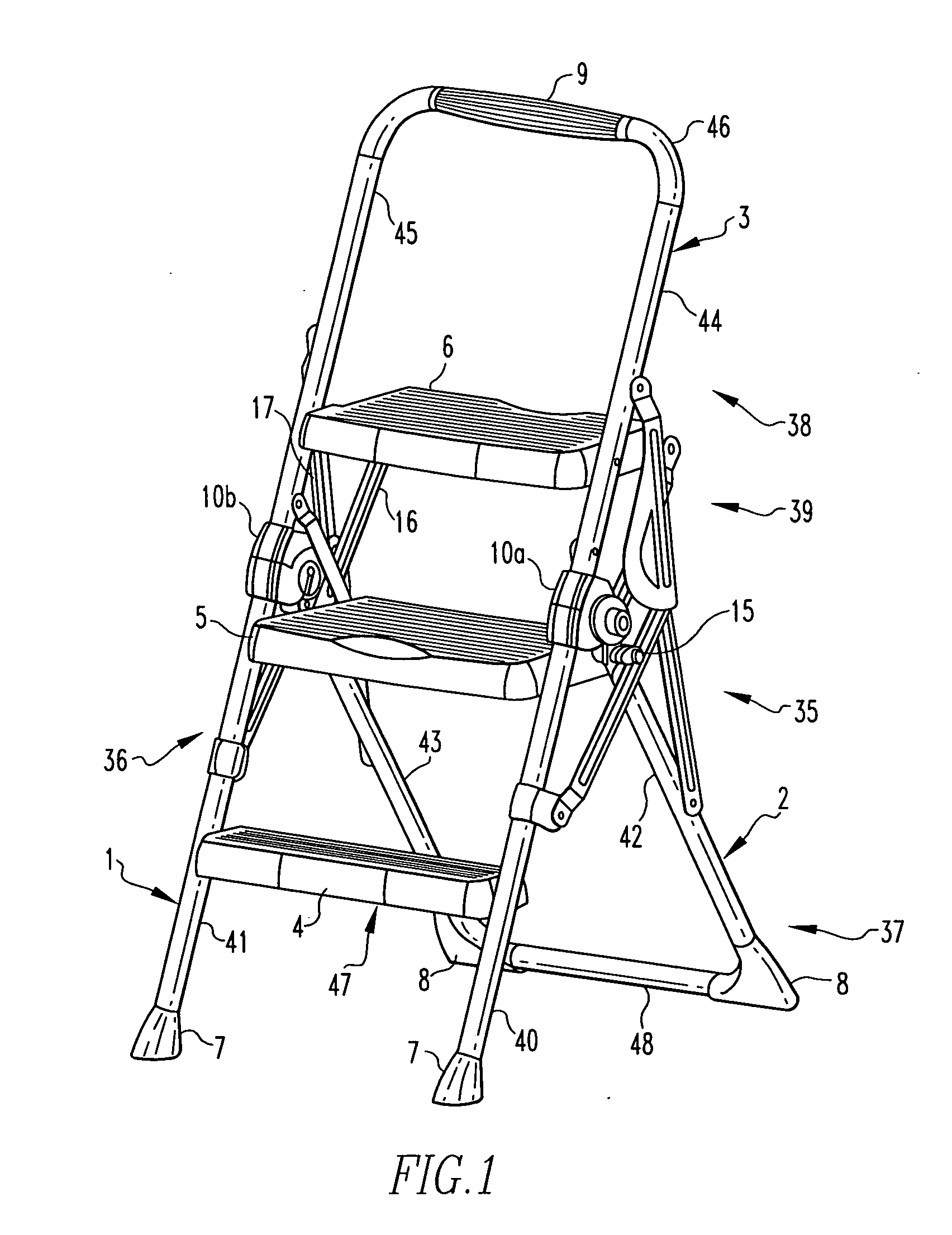 Step stool, hinge and method