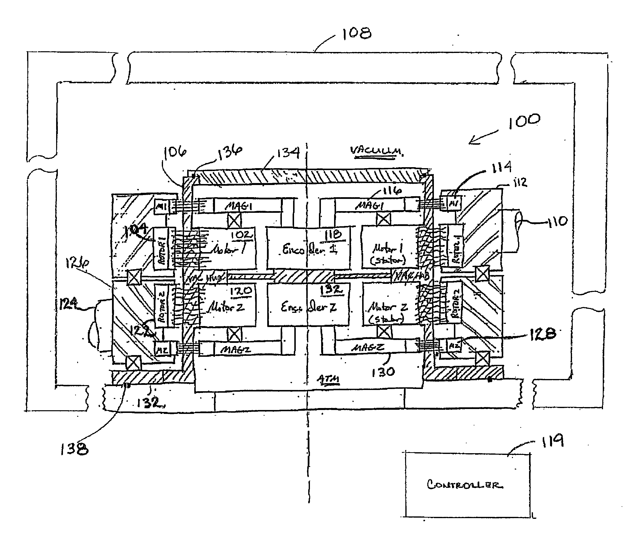 Multi-axis vacuum motor assembly