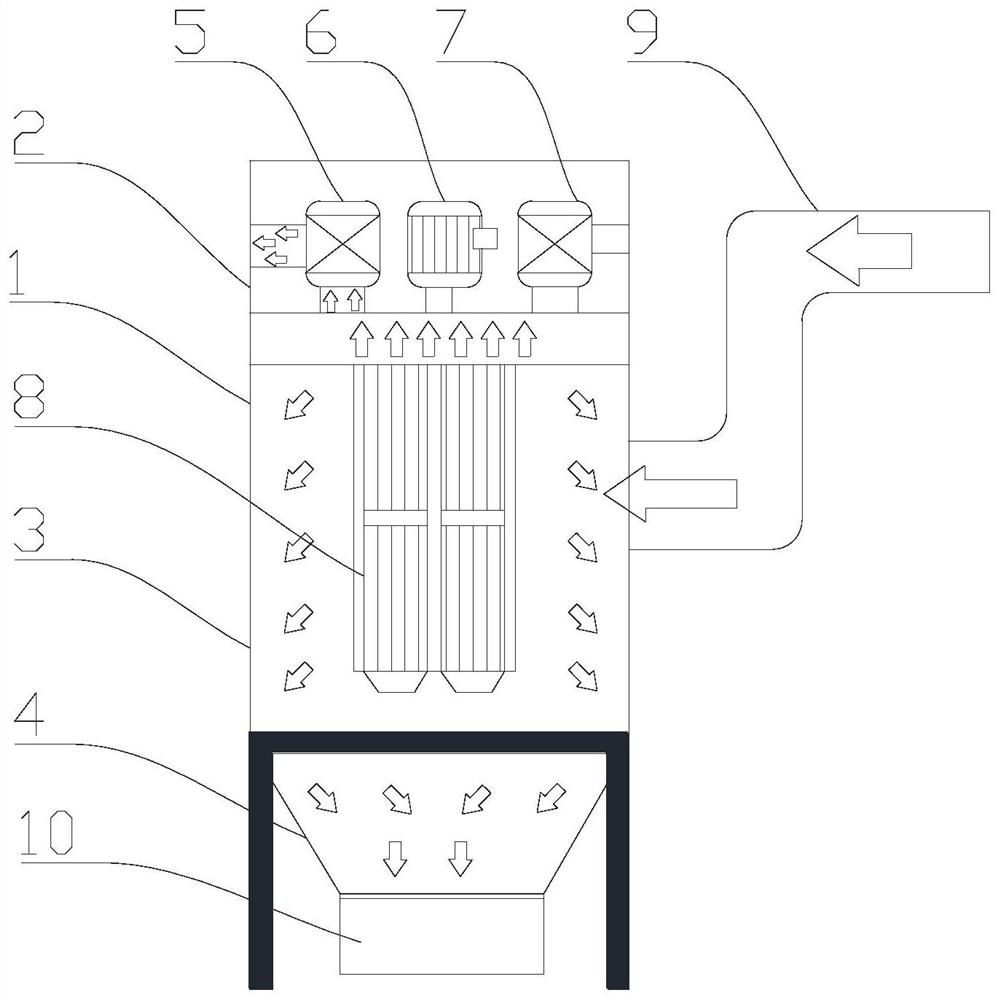 A powder recovery filter for a powder coating production line and its application method