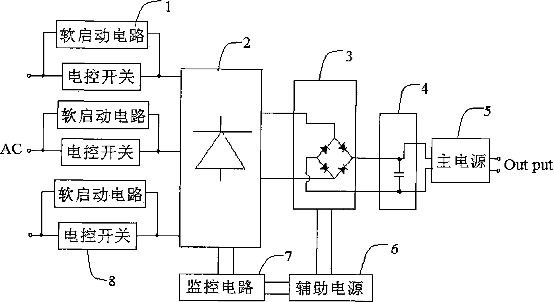 Soft switching method for electric-controlled switch of three-phase AC input circuit